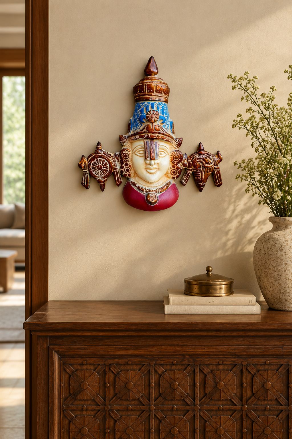 Lord Venkateswara Colored Brass Wall Panel