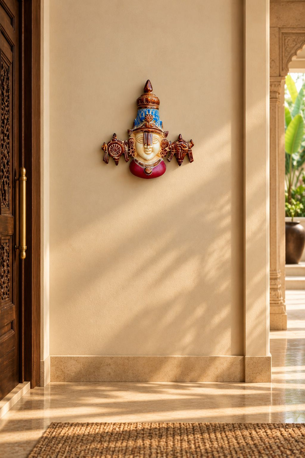 Lord Venkateswara Colored Brass Wall Panel
