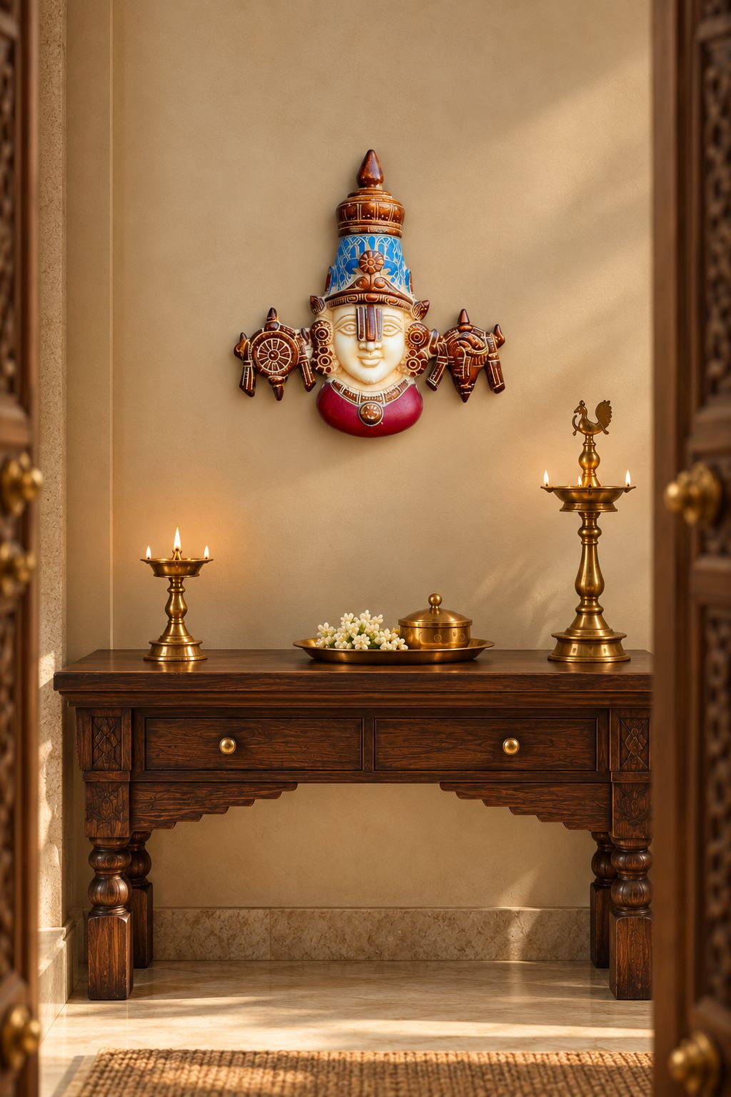 Lord Venkateswara Colored Brass Wall Panel