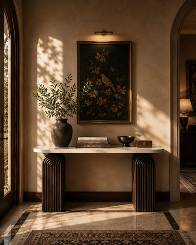 Arches of Earth Wood & Marble Console Table