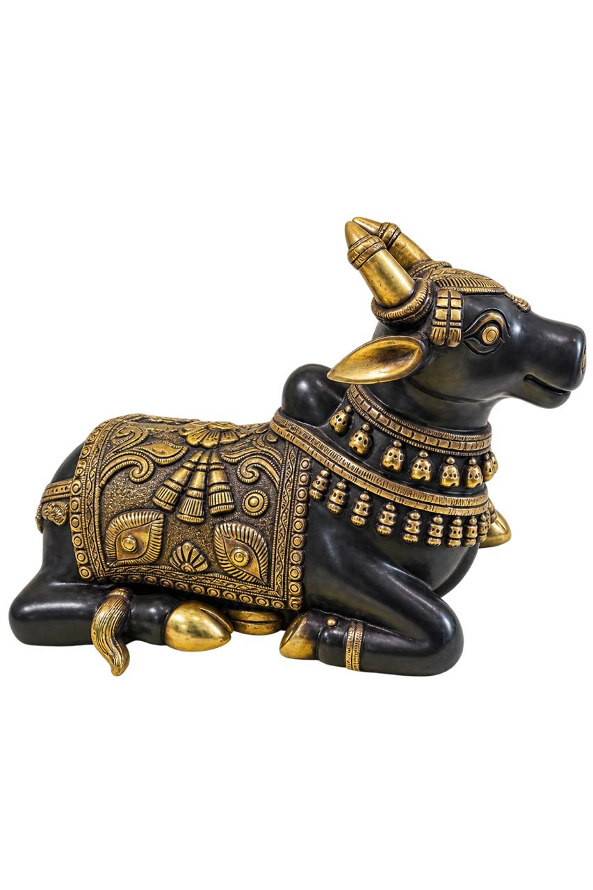 Carved Nandi in Black Brass