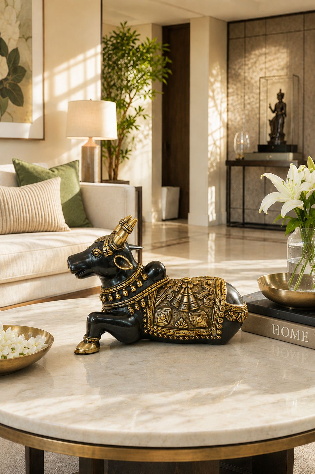 Carved Nandi in Black Brass