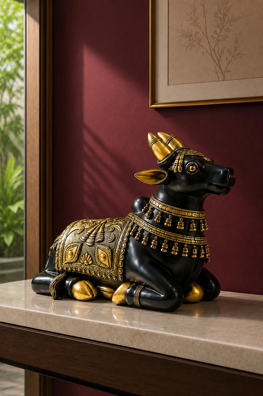 Carved Nandi in Black Brass