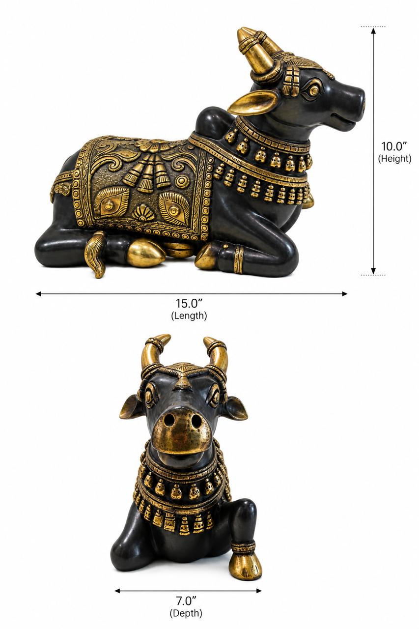Carved Nandi in Black Brass