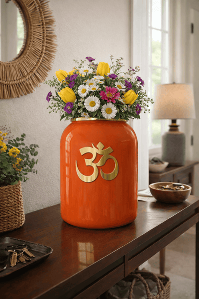 Enameled Om Blessing Vase in Metal