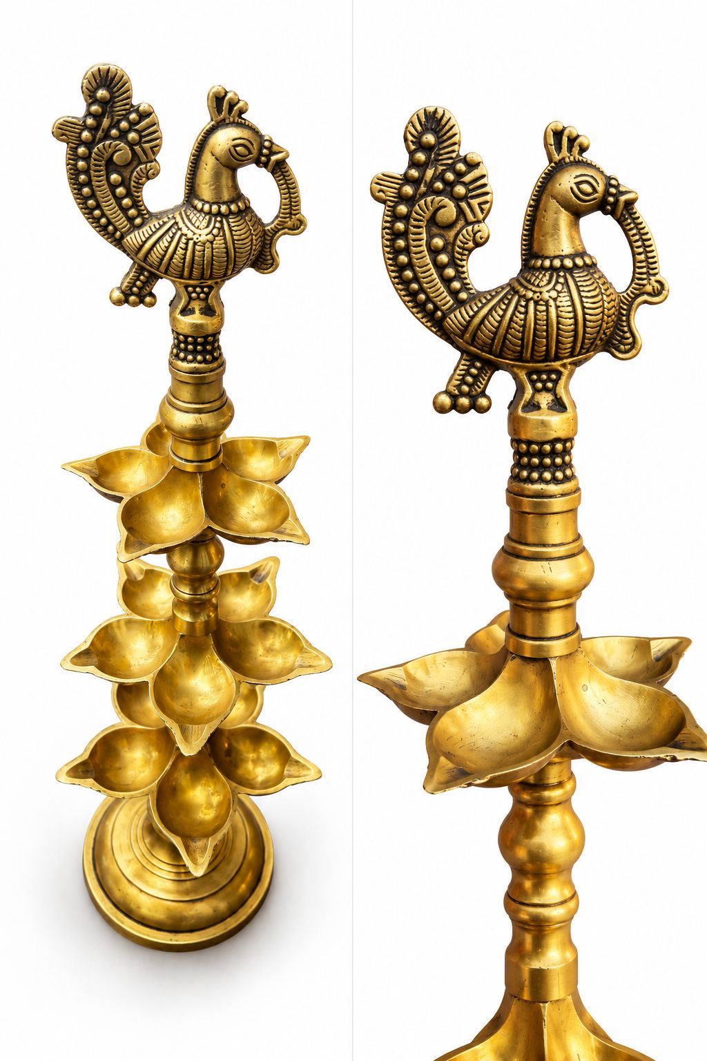 Peacock Brass Diya Pillar
