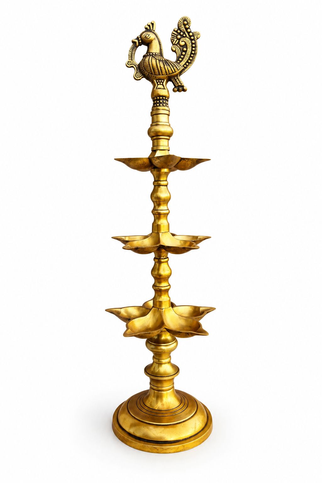 Peacock Brass Diya Pillar