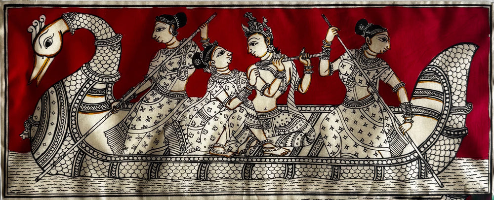 Krishna in the Swan Boat in Pattachitra Painting – By a National Awardee (Unframed)
