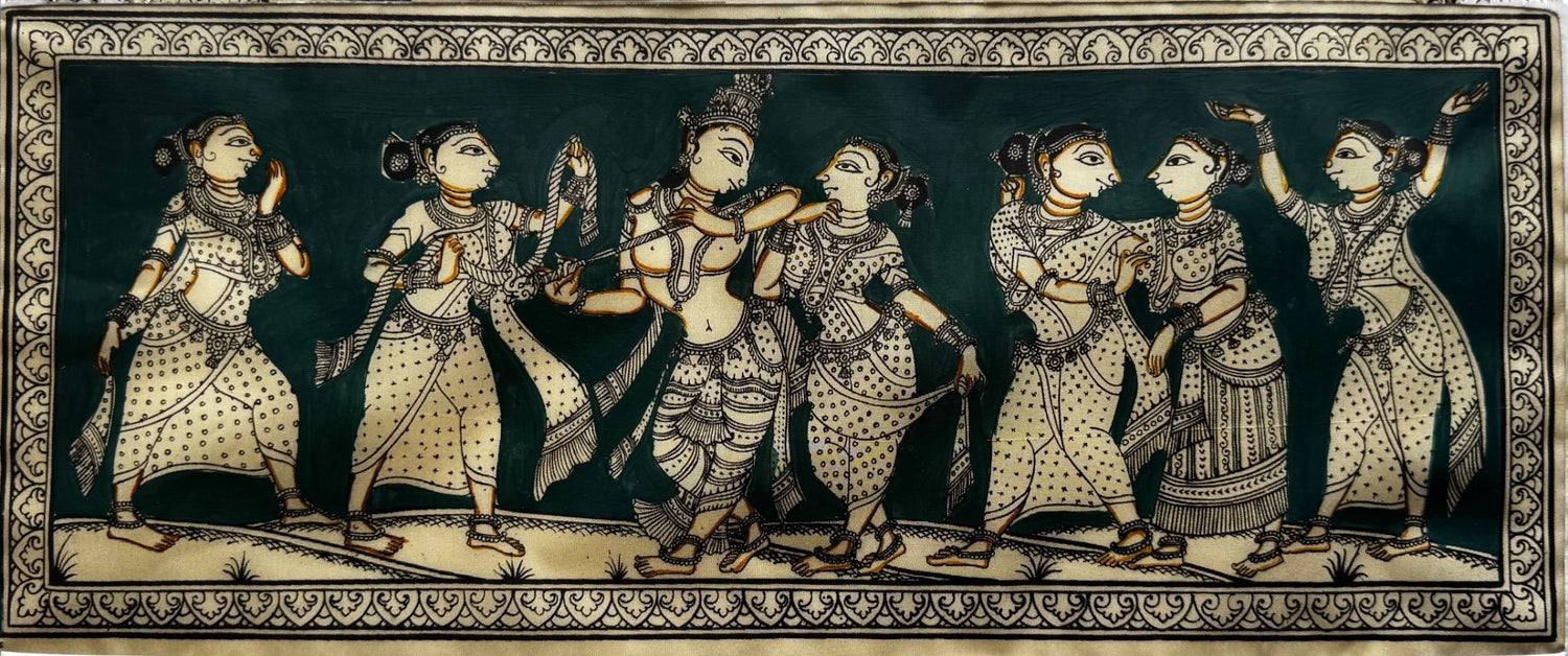 Krishna with Gopis in Pattachitra Painting – By a National Awardee (Unframed)
