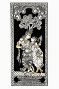 Radha Krishna under the Tree in Pattachitra Painting in Black – By a National Awardee (Unframed)
