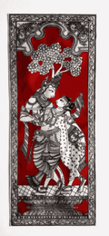 Radha Krishna under the Tree in Pattachitra Painting in Maroon – By a National Awardee (Unframed)