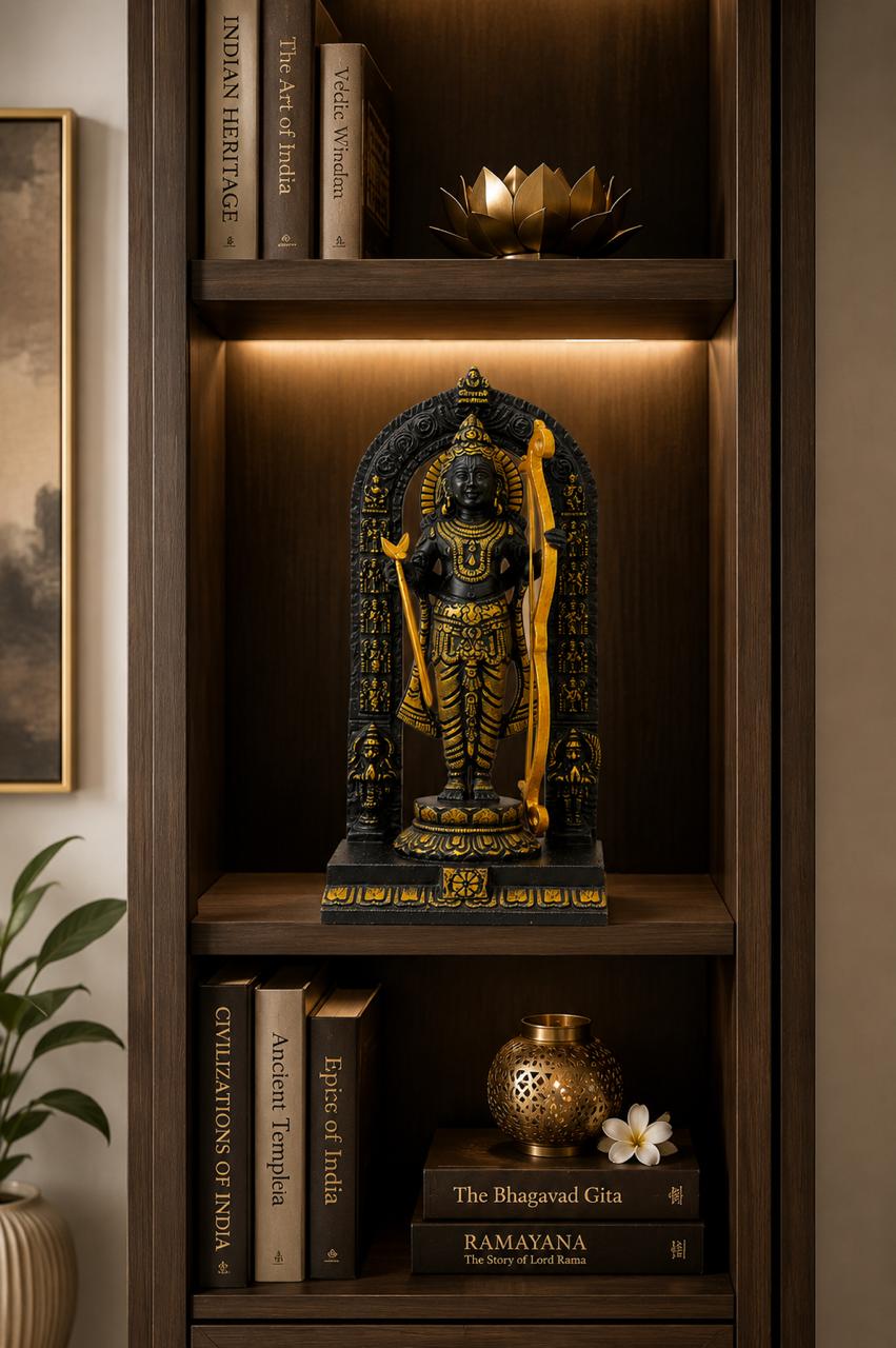 Ram Lalla Idol for Home Temple | Premium Lord Rama Statue in Brass in Black & Gold Finish