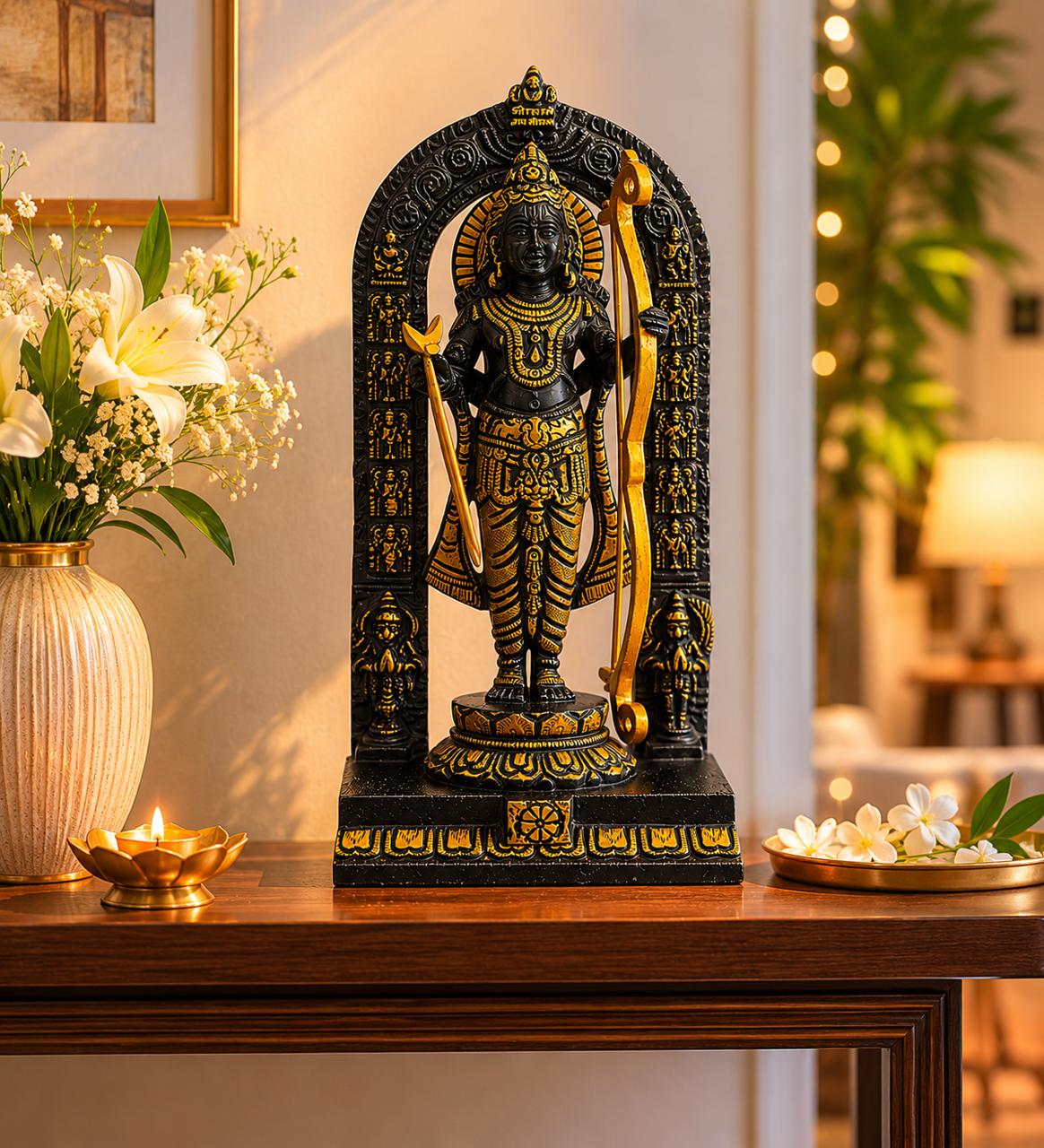 Ram Lalla Idol for Home Temple | Premium Lord Rama Statue in Brass in Black & Gold Finish