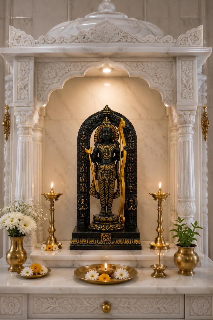 Ram Lalla Idol for Home Temple | Premium Lord Rama Statue in Brass in Black & Gold Finish