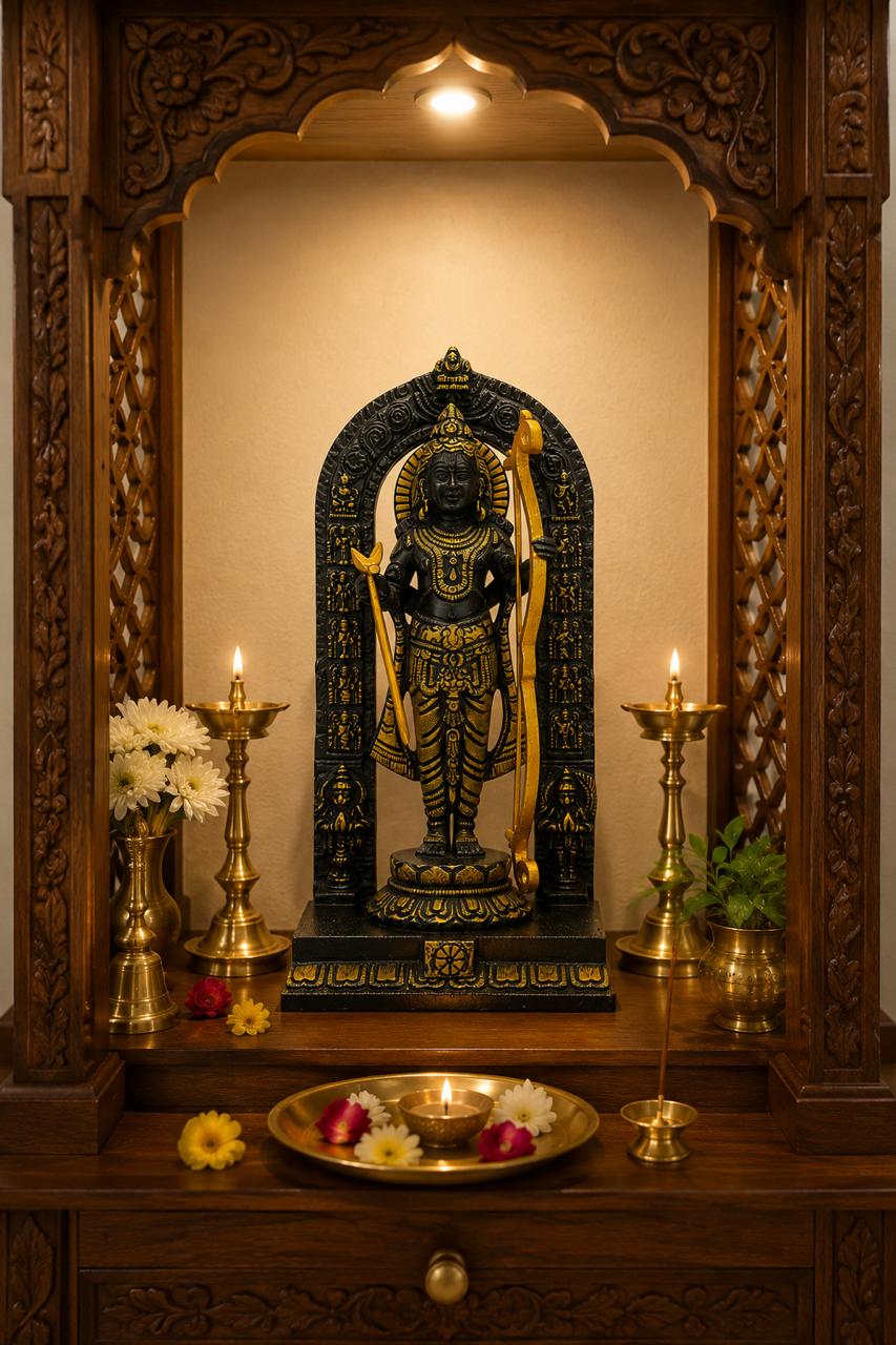 Ram Lalla Idol for Home Temple | Premium Lord Rama Statue in Brass in Black & Gold Finish