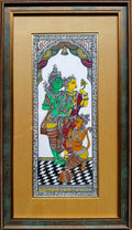Rama, Sita and Hanuman - Pattachitra Painting by a National Awardee (Framed)