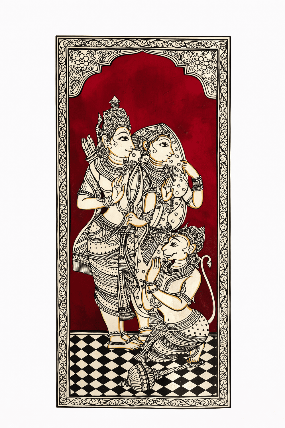 Lord Ram, Sita and Hanuman in Pattachitra Painting – By a National Awardee (Unframed)