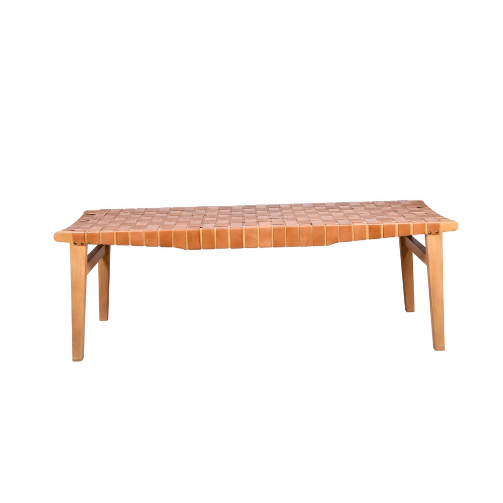 Sereno Genuine Leather Wooden Bench