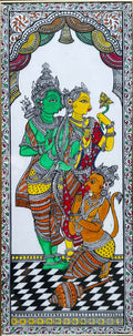 Rama, Sita and Hanuman - Pattachitra Painting by a National Awardee (Unframed)