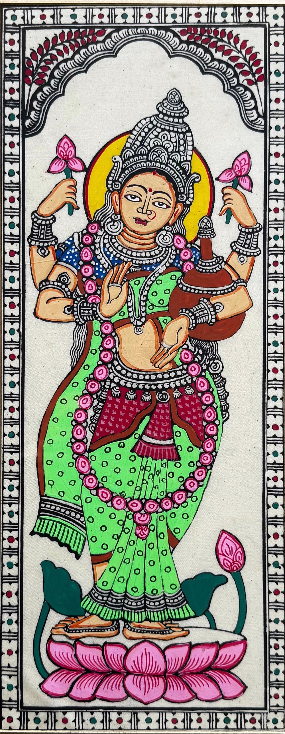 Lakshmi on Lotus - Pattachitra Painting by a National Awardee (Unframed)