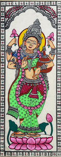 Lakshmi on Lotus - Pattachitra Painting by a National Awardee (Unframed)