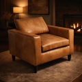 Ember Lounge Genuine Leather Mid-Century Single Seater Sofa