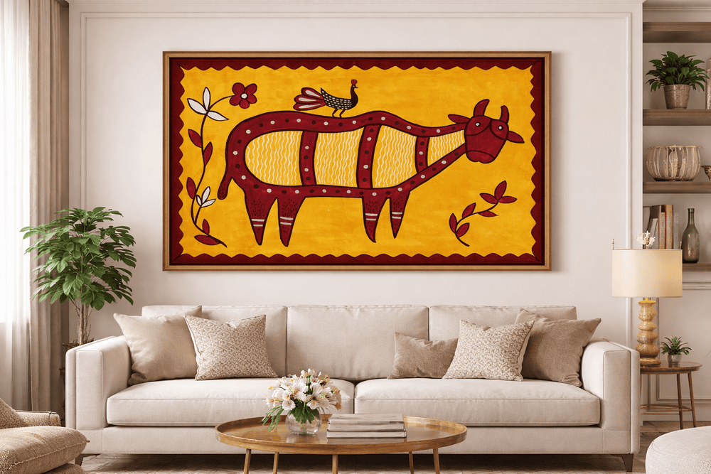 The Sacred Bull Sohrai Folk Art Painting (Unframed)