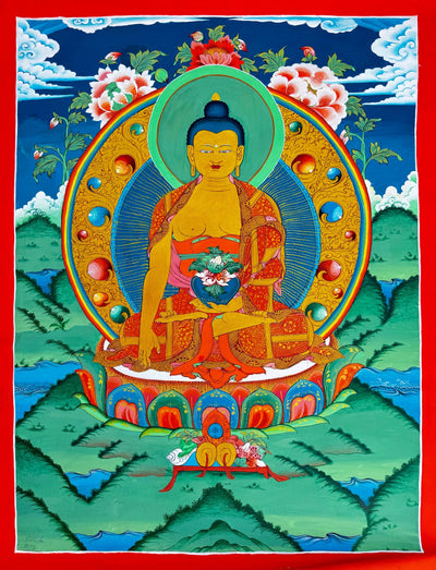 Shakyamuni Buddha  Thangka Painting with Consecrated Inscription - Original by Smanla Tsering