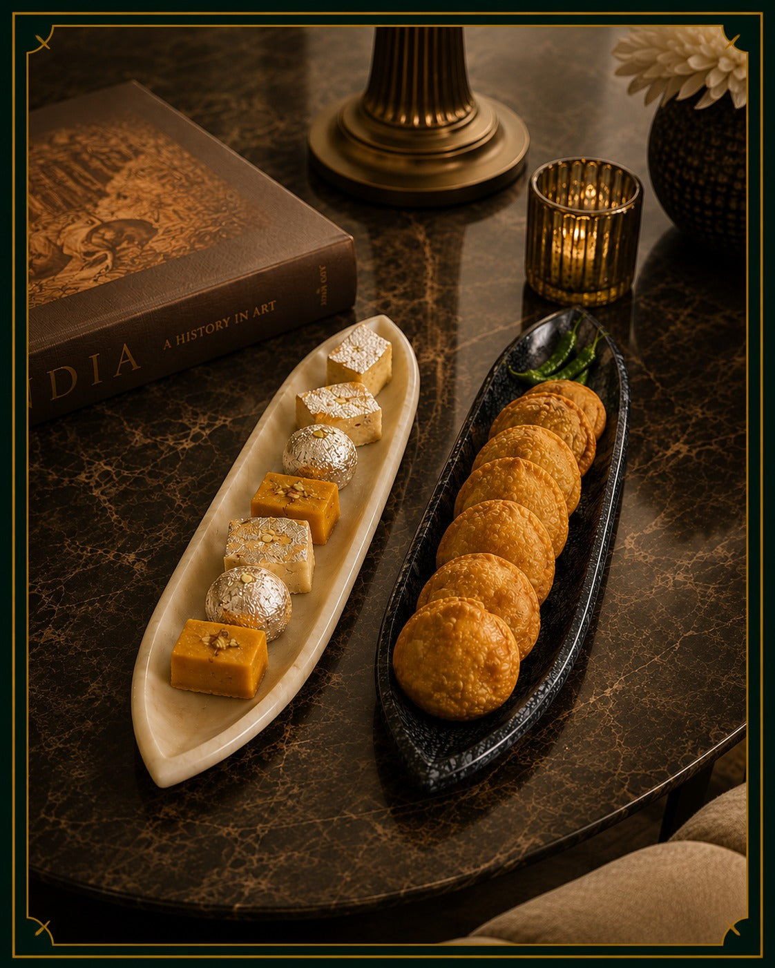 Set of Two Multipurpose Marble Slim Trays for Hosting