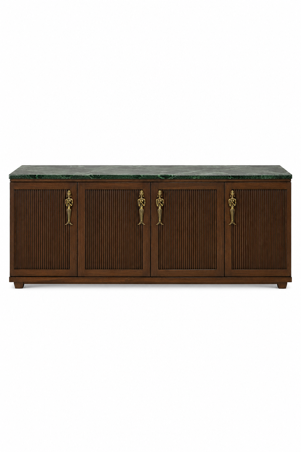 Tribal Fluted Wooden Console with Brass Figurine Handles