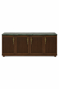 Tribal Fluted Wooden Console with Brass Figurine Handles