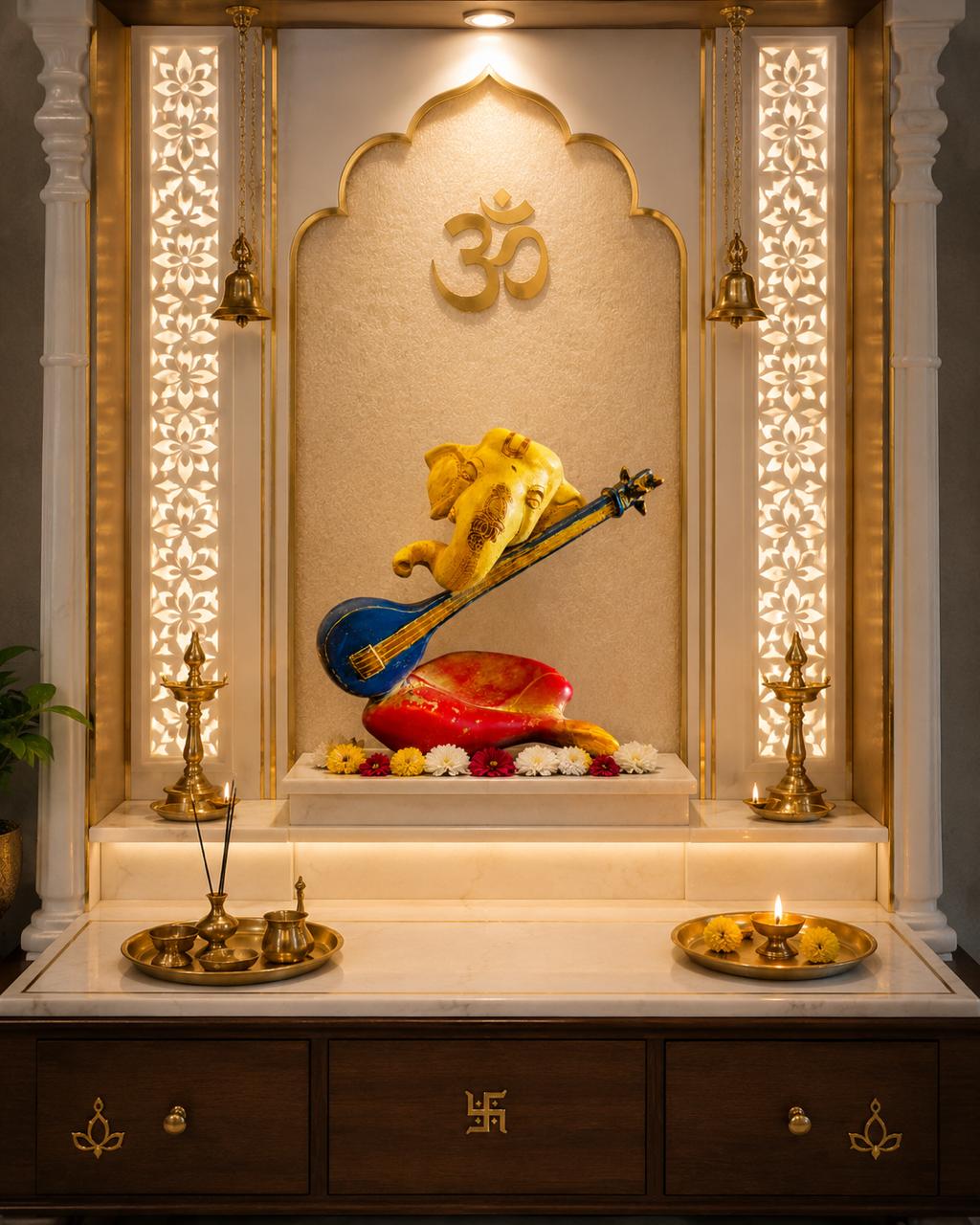 Veena Ganesh Idol | Handcrafted Lord Ganesha Statue in Brass for Home Temple & Spiritual Décor
