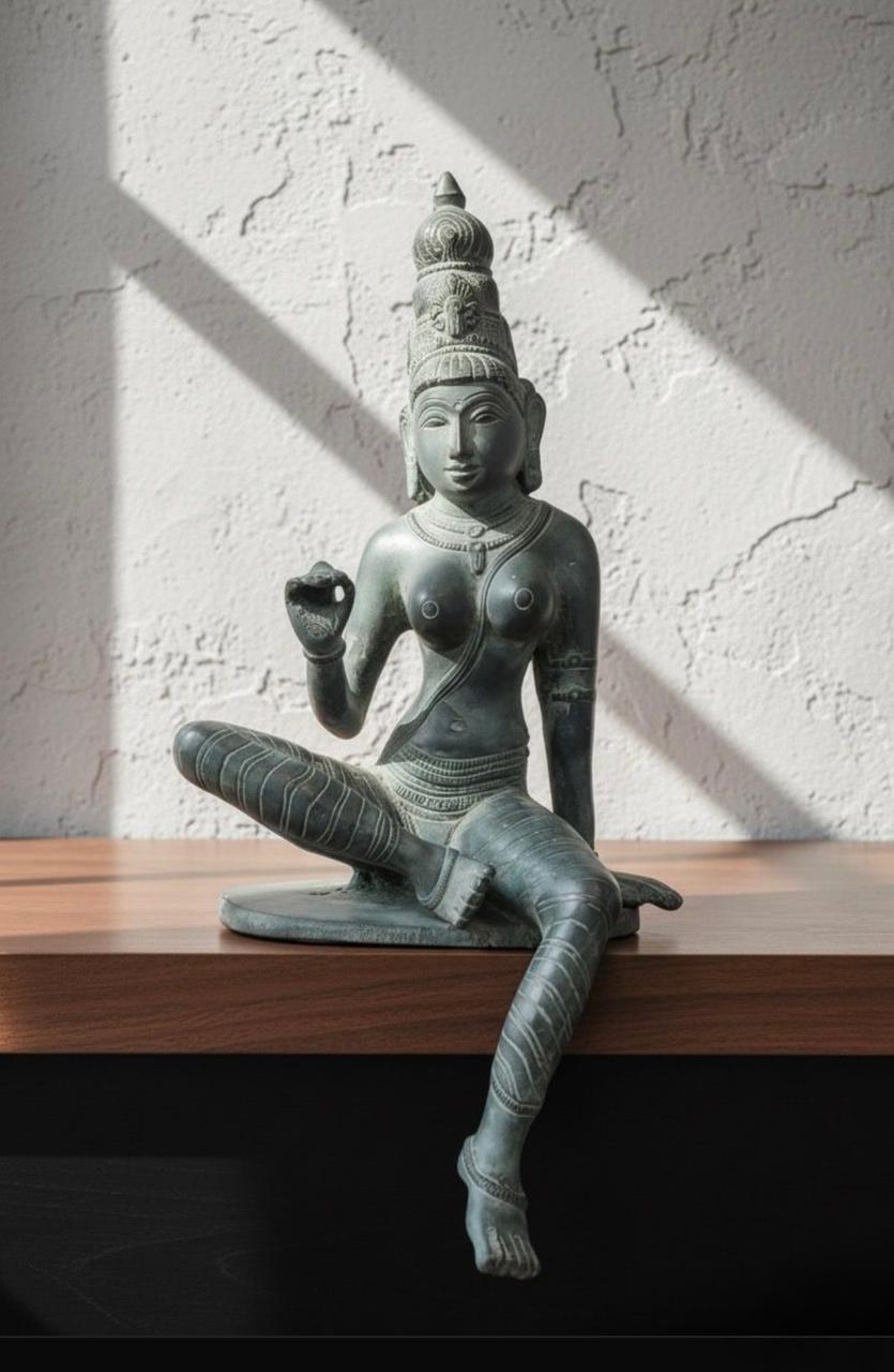 Chola Parvati in Lalitasana – Gray Patina (Inspired by Early Chola bronzes of Parvati, circa 1000 A.D.)