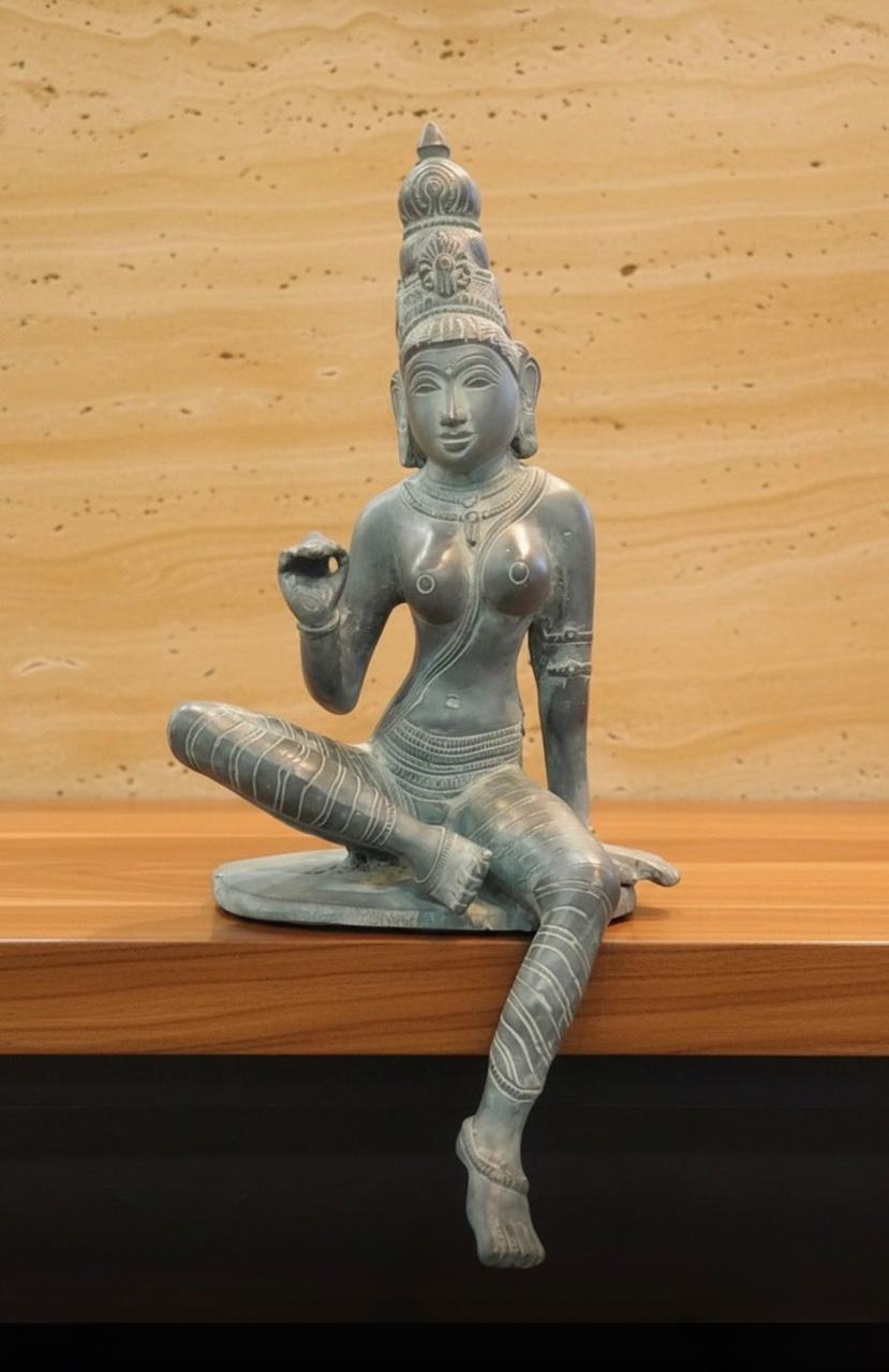 Chola Parvati in Lalitasana – Gray Patina (Inspired by Early Chola bronzes of Parvati, circa 1000 A.D.)