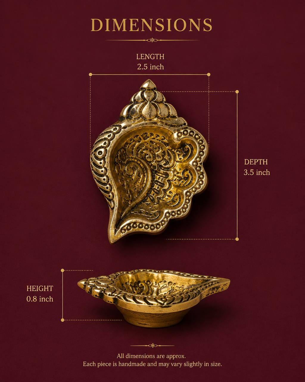 Heirloom Carved Brass Shankh Diya Set | Arrives in Gift Box