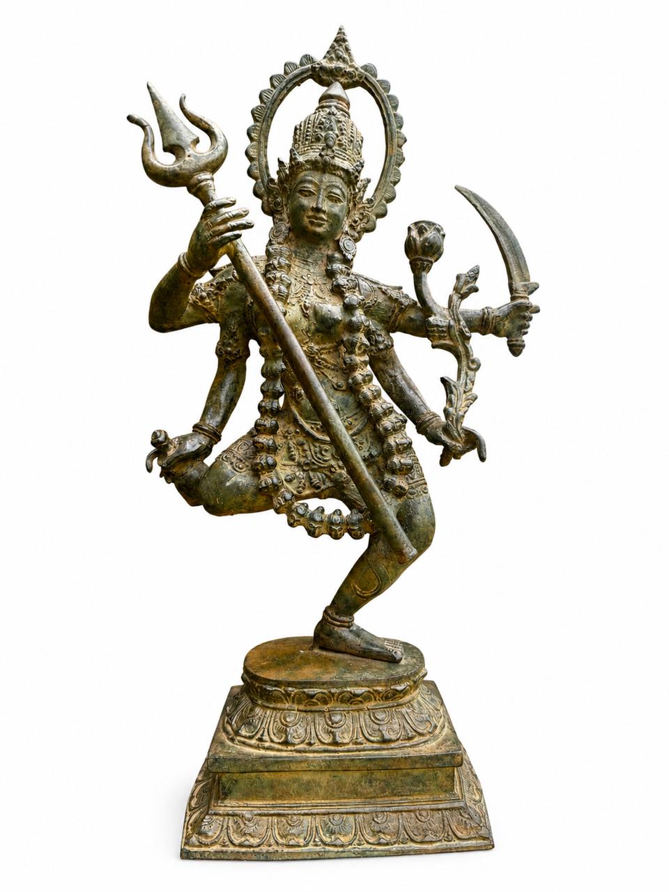 Balinese Bronze Dancing Kali Sculpture | 17-Inch Antique Finish Goddess Statue
