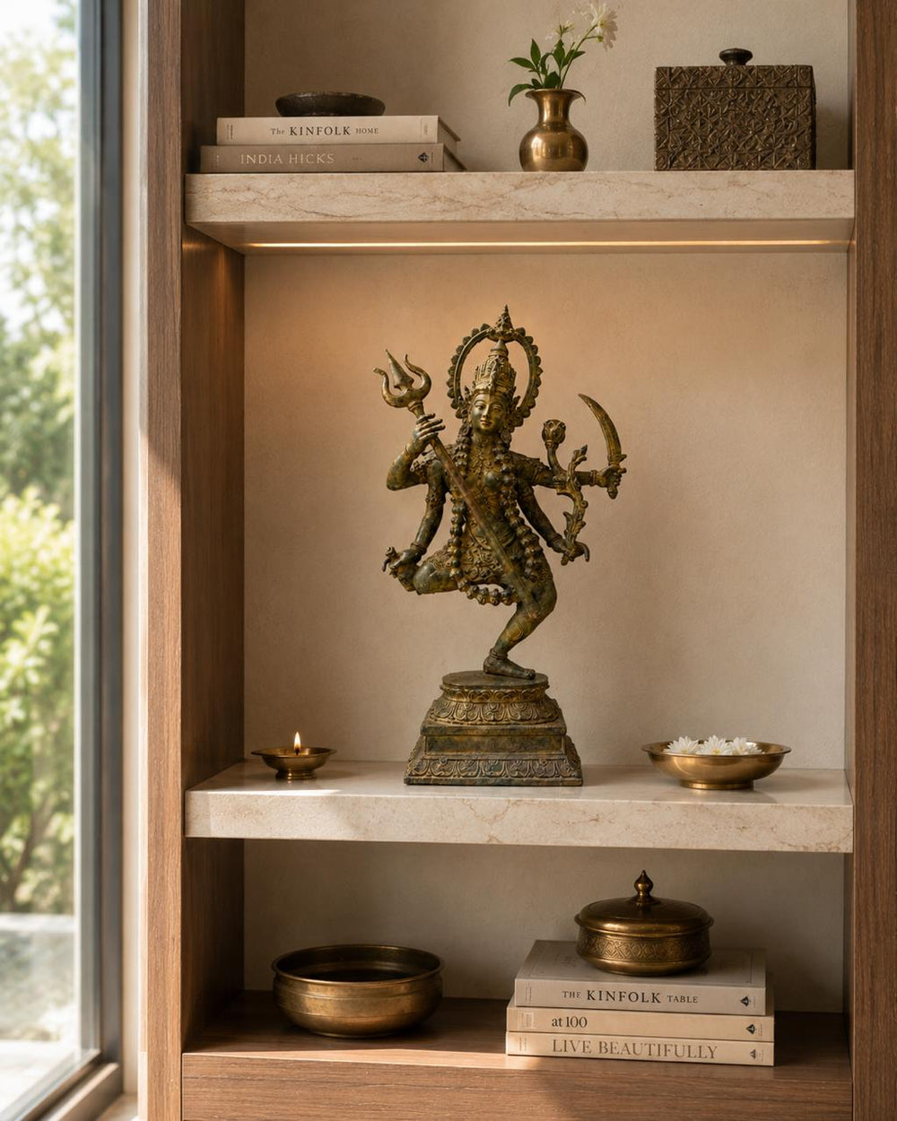 Balinese Bronze Dancing Kali Sculpture | 17-Inch Antique Finish Goddess Statue