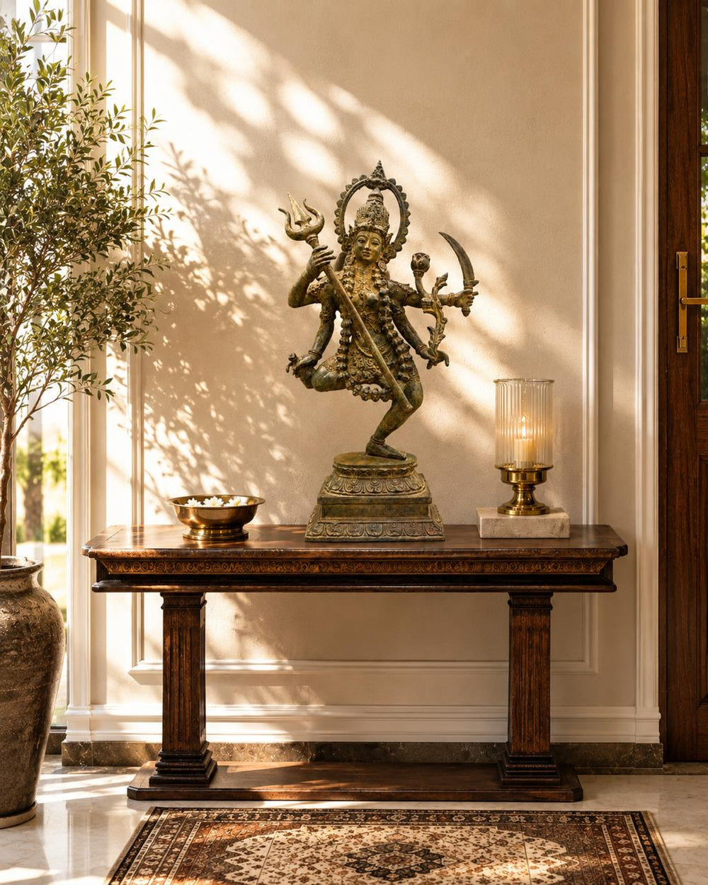Balinese Bronze Dancing Kali Sculpture | 17-Inch Antique Finish Goddess Statue