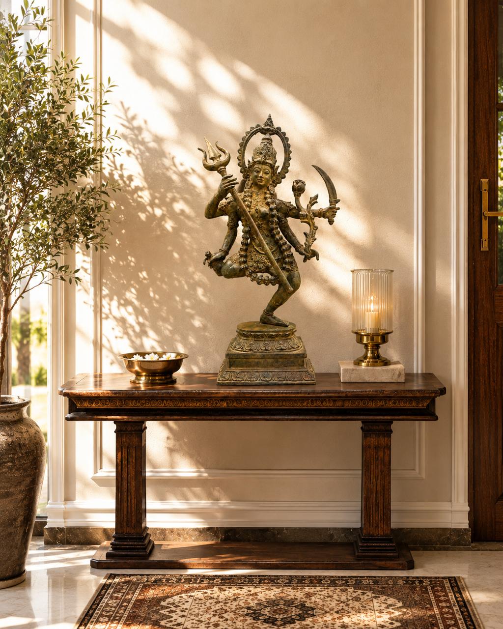 Balinese Bronze Dancing Kali Sculpture | 17-Inch Antique Finish Goddess Statue