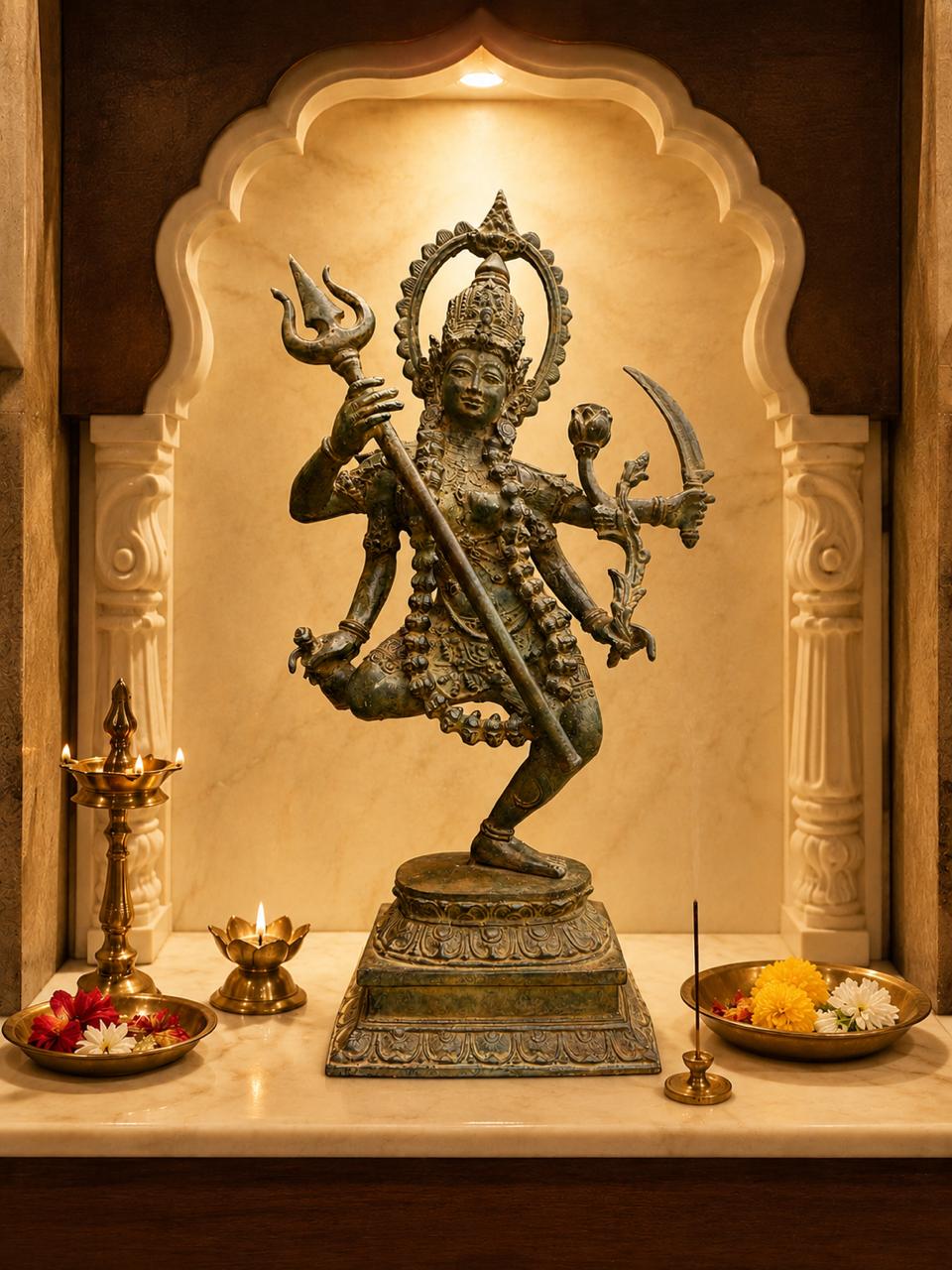 Balinese Bronze Dancing Kali Sculpture | 17-Inch Antique Finish Goddess Statue